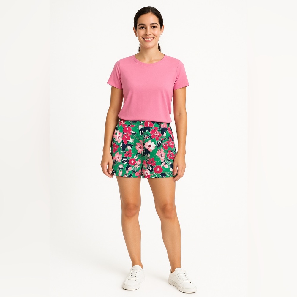 J.Crew Floral Pull-On Shorts Green Pink Red White Size 4 ARG